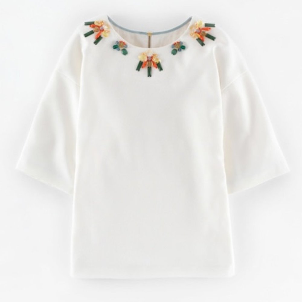Boden Cream Tunic with Colorful Embroidery